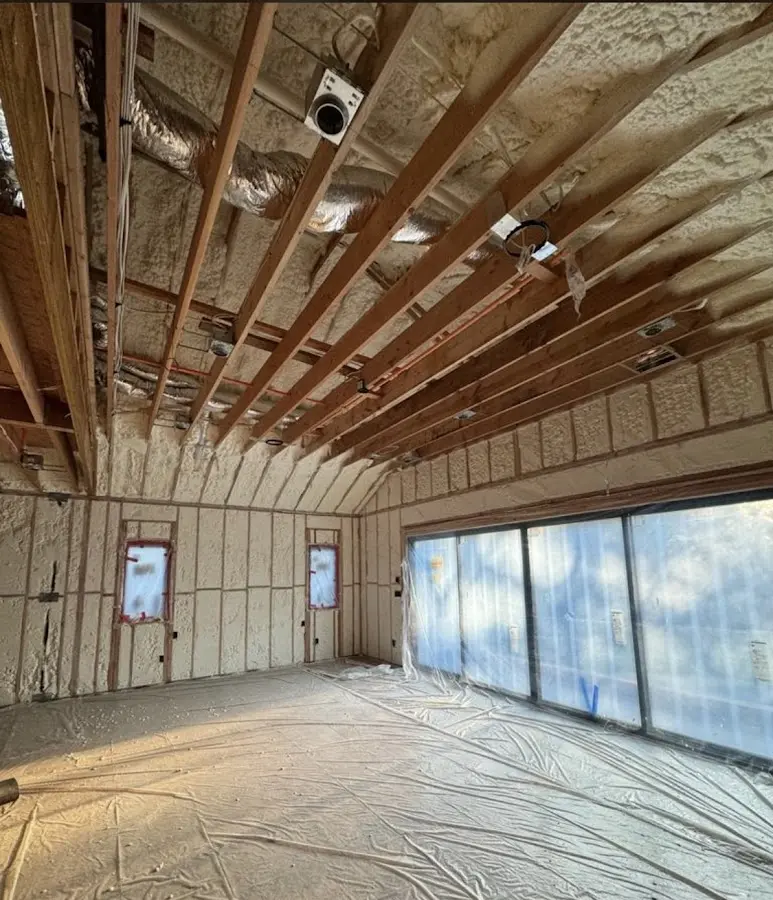 Interior walls and ceiling insulated with spray foam during new construction in Pike Road
